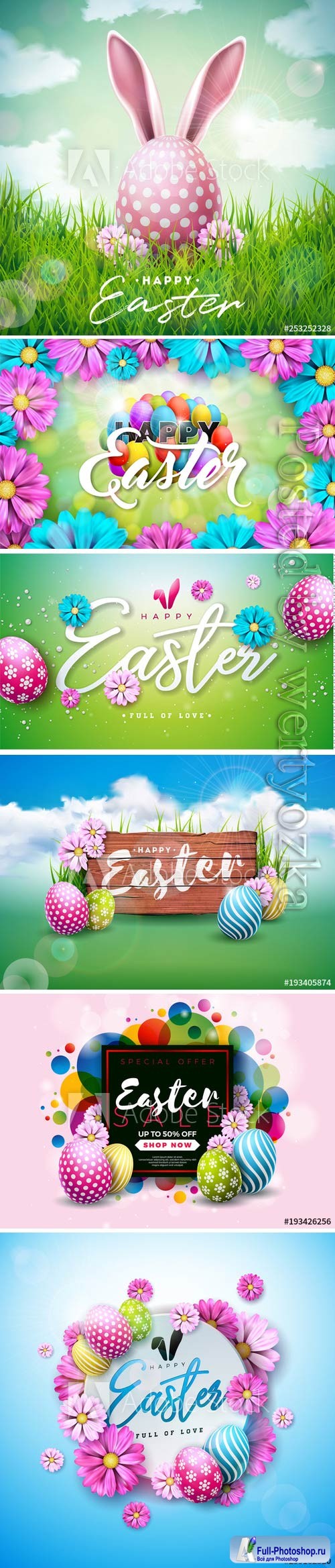 Happy Easter holiday with painted egg, rabbit ears and flower