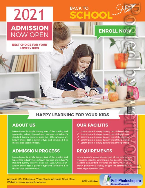 Admission Back To School PSD Flyer Design Template 