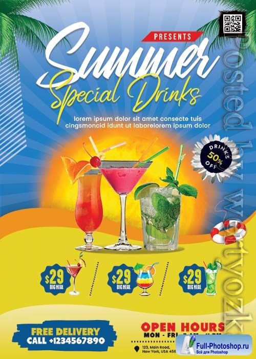 Summer Drinks Menu Flyer PSD Design Template