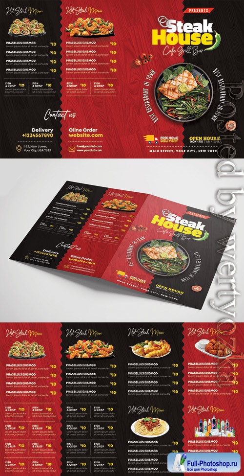 Bi Fold Square Food Menu Brochure PSD