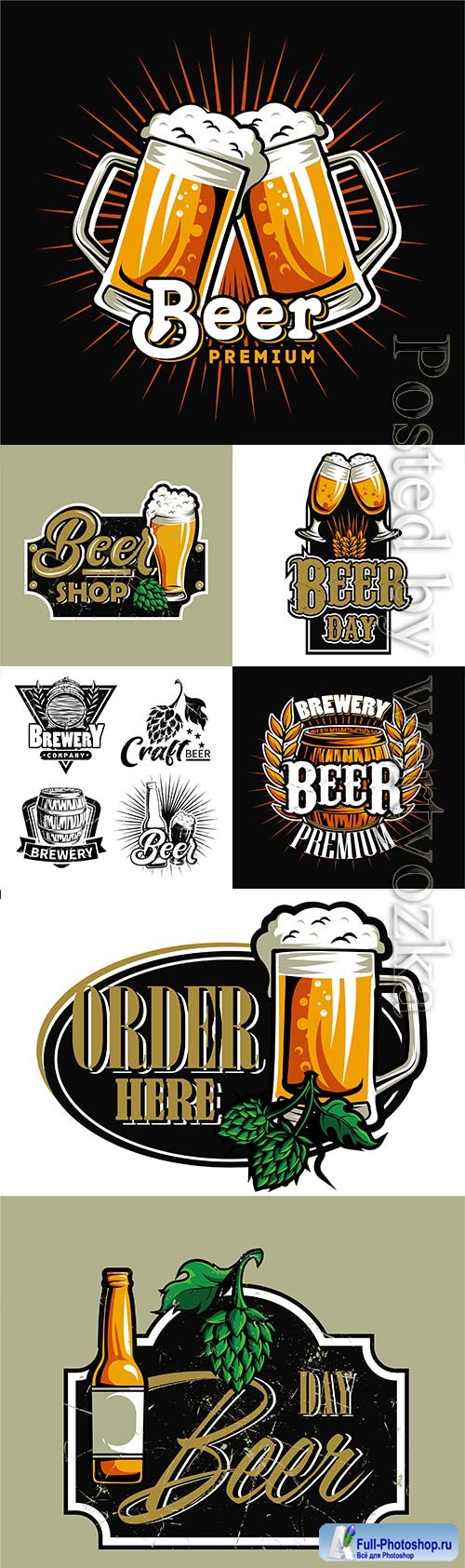 Set of beer logos for design in vector