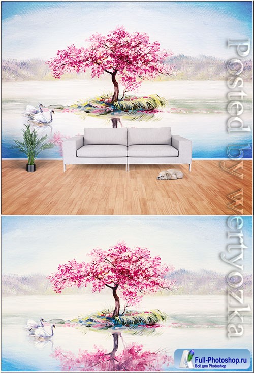 Oil painting style landscape scenery tv background wall