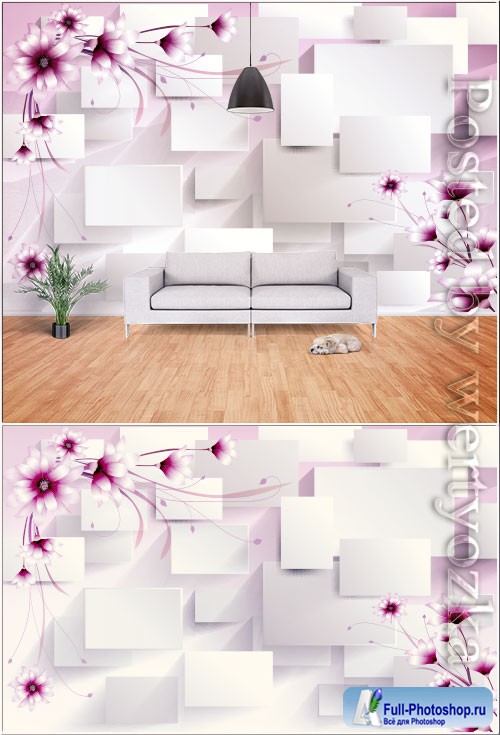 Romantic 3d stereo flowers geometric lines flowers tv background wall