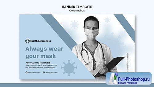 Horizontal psd banner template for coronavirus pandemic