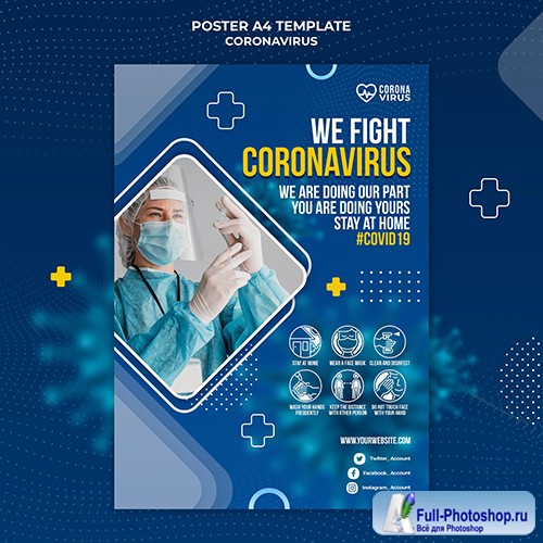 Vertical psd poster template for coronavirus awareness