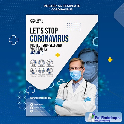 Psd poster template for coronavirus awareness