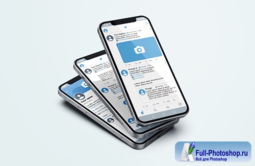 Twitter on silver mobile phone psd mockup