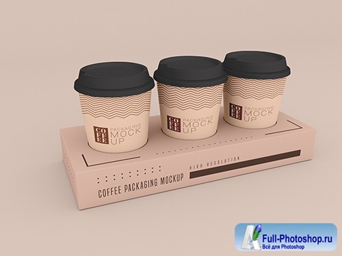 Disposable coffee cup with box psd mockup