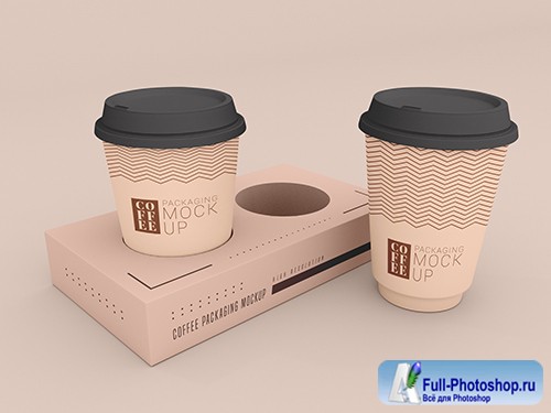 Disposable coffee cup with box mockup psd
