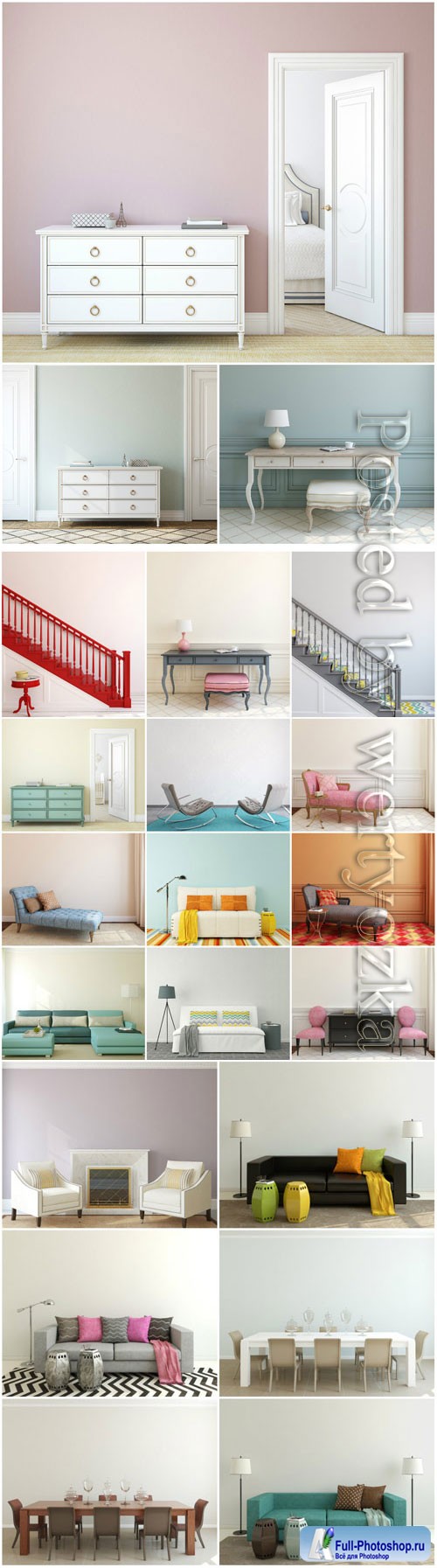 Modern interior, sofas and armchairs stock photo