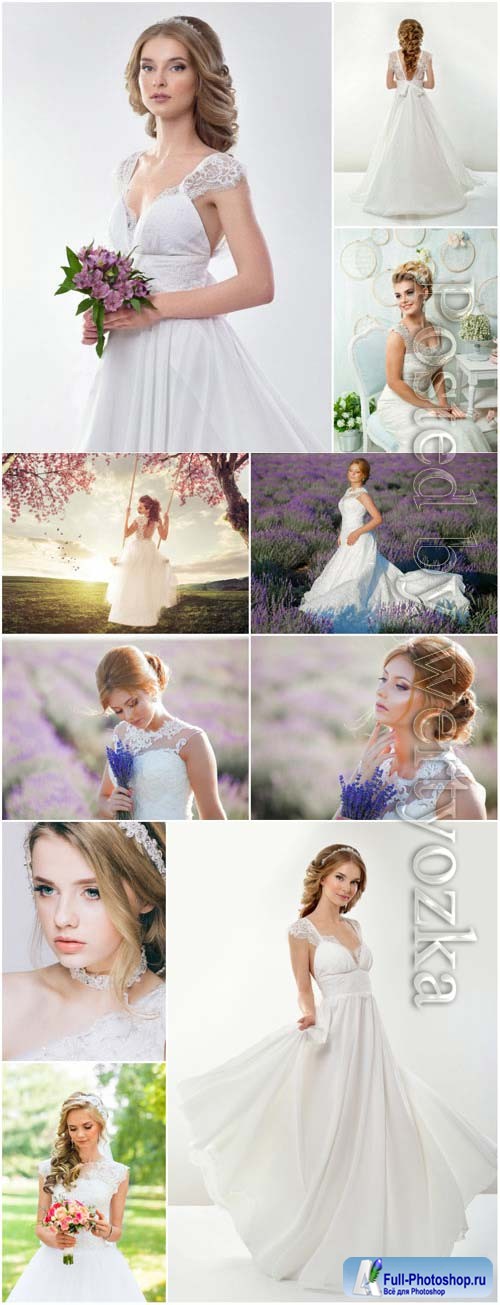 Brides among flowers and nature stock photo