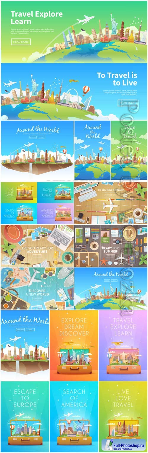 Travel banners and backgrounds in vector