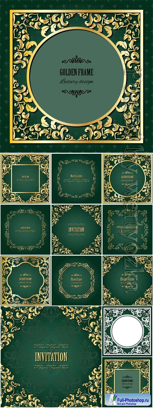 Invitation cards with gold decor in vector