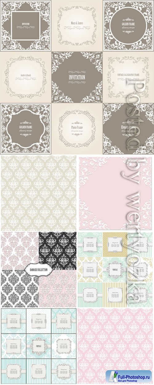 Frames and backgrounds with patterns in vector