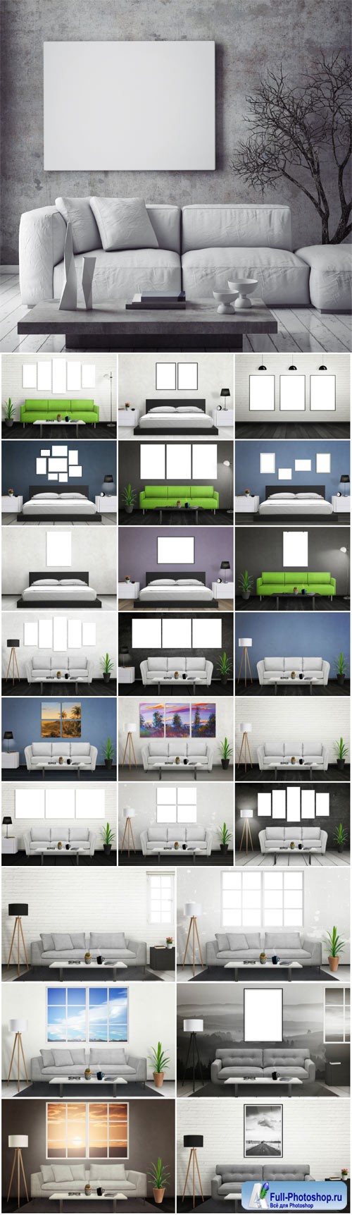 Sofas on wall background with picture stock photo