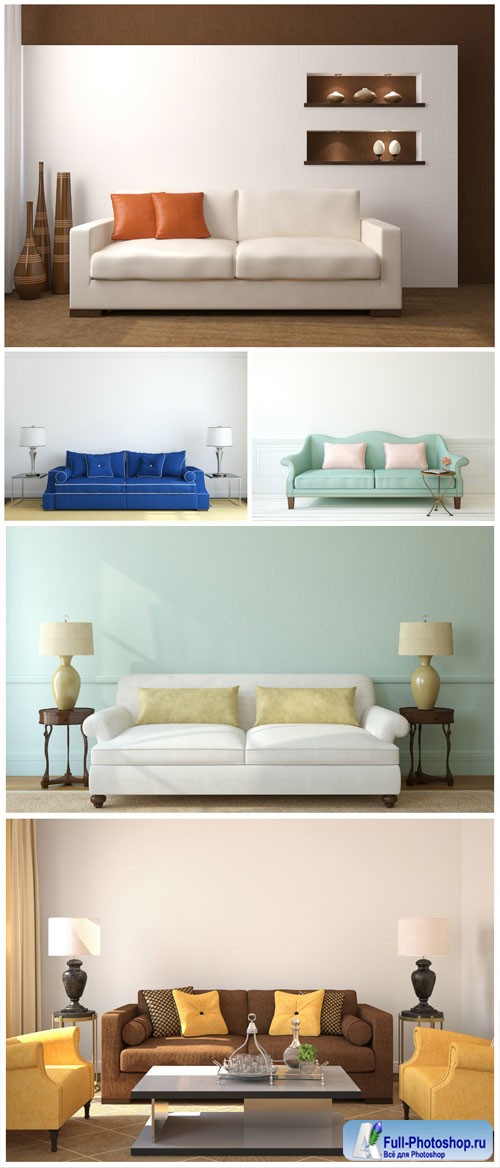 Modern upholstered furniture, sofas stock photo