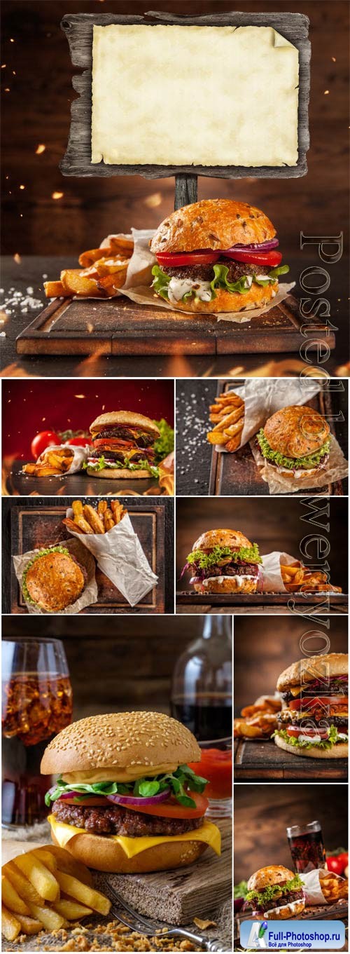 Hamburger and fries stock photo
