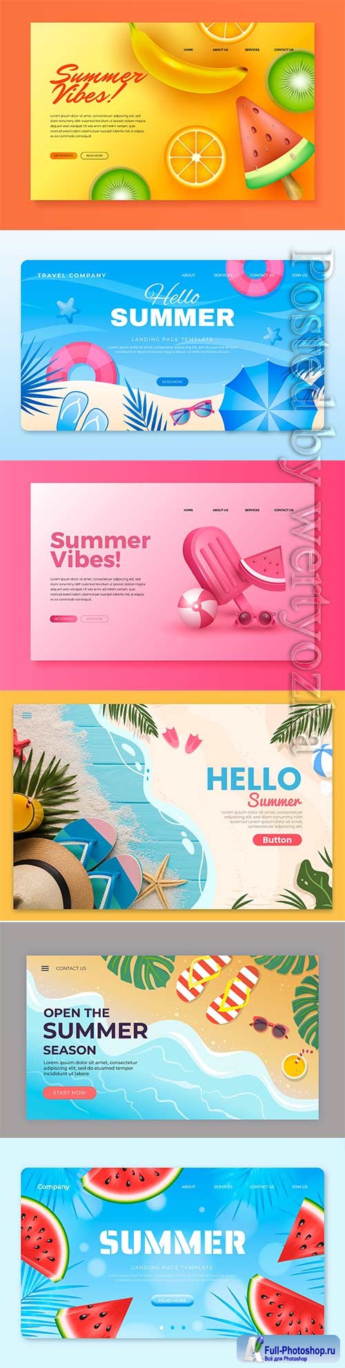 Realistic summer landing page vector template