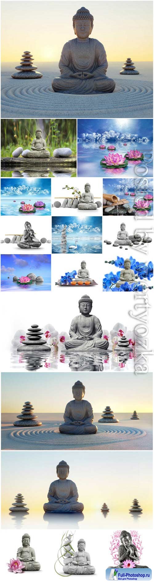 Buddha, spa stones and orchids stock photo