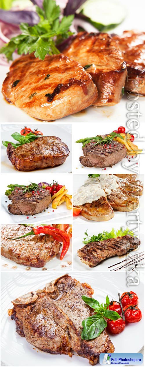 Grilled meat with vegetables stock photo