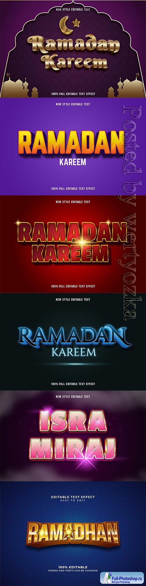 Ramadan kareem, eid mubarak vector text effect vol 7