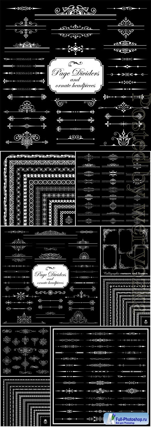 Corners, borders and decorative elements in vector