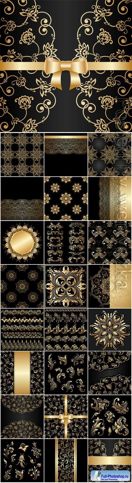 Gold decorative elements and patterns in vector