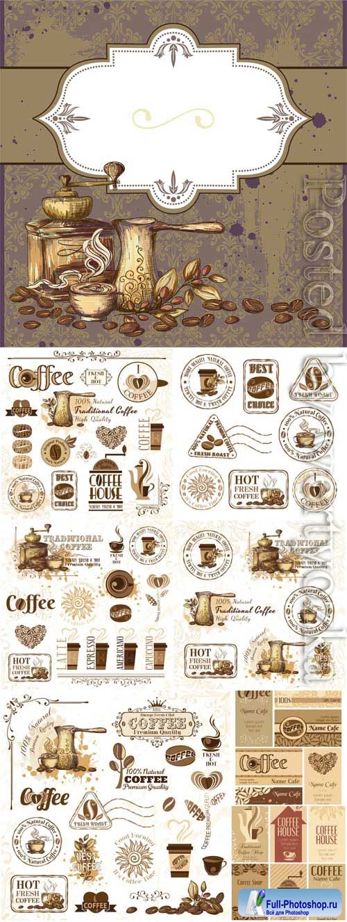 Coffee vintage elements, logos in vector