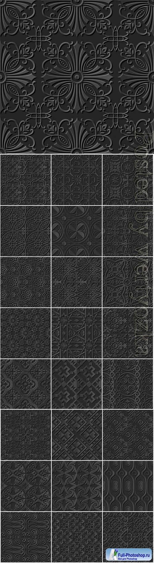 Black backgrounds with 3d patterns in vector