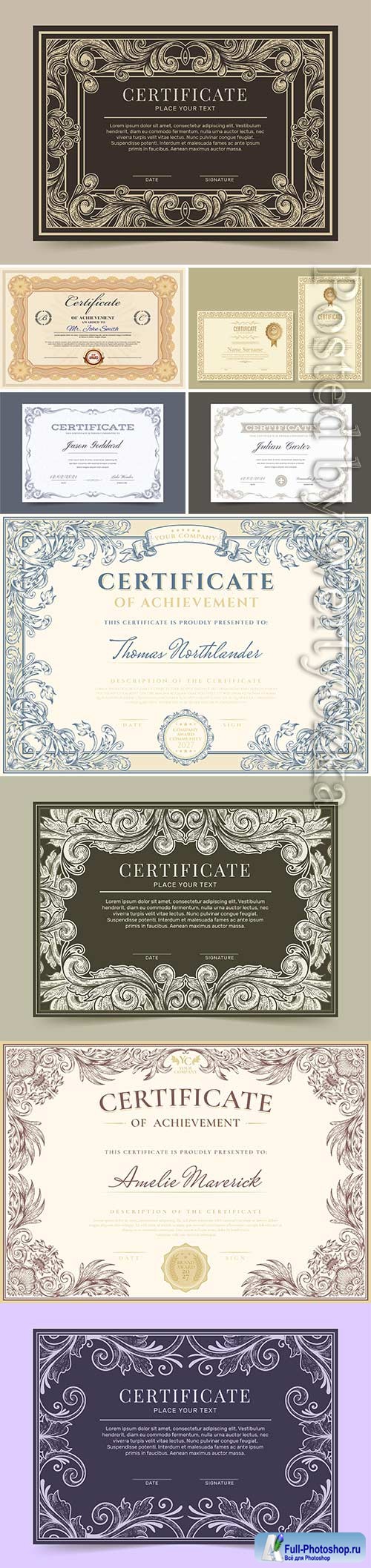 Engraving hand drawn ornamental certificate template
