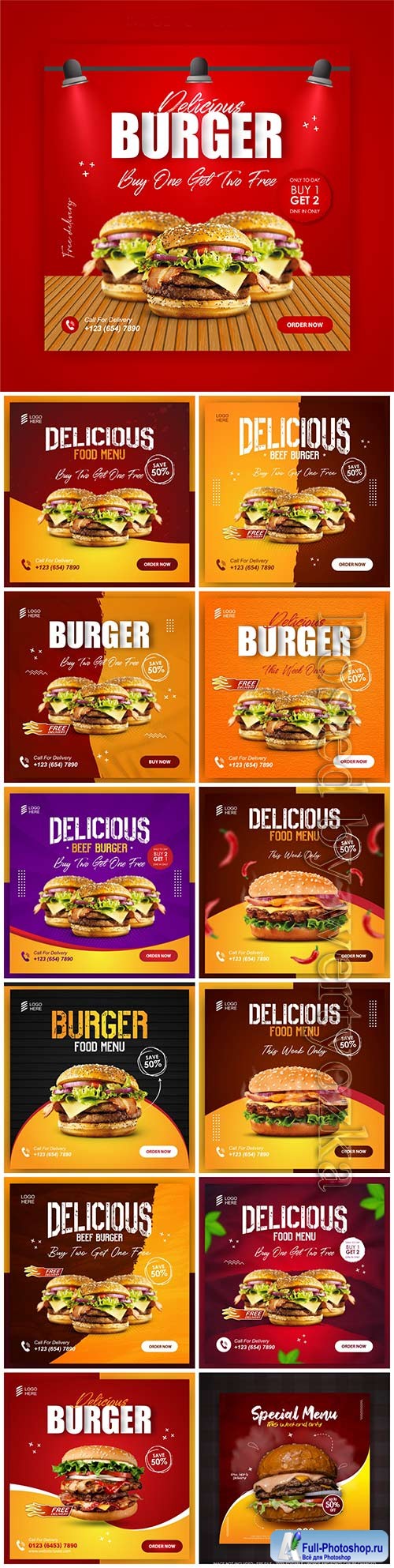 Burger food social media promotion and banner post template