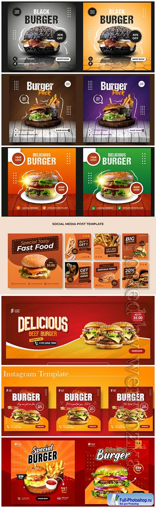 Burger menu promotion social media banner template