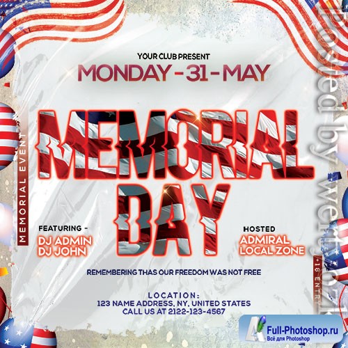 Memorial Day Party Flyer PSD Template