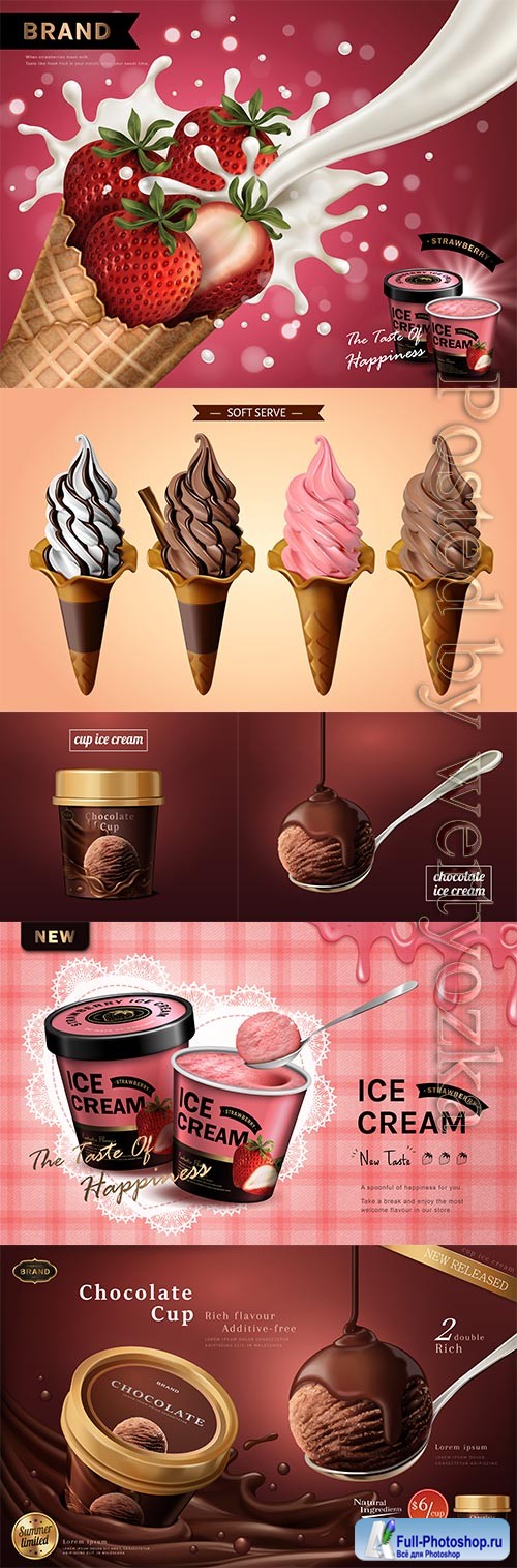 Ice cream shop and summer season in vector