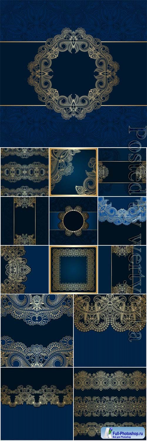 Blue backgrounds with golden patterns in vector