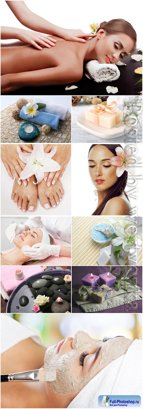 Massage in spa salon, spa composition stock photo