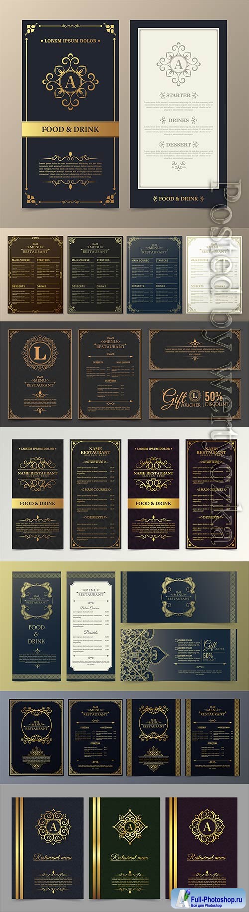 Luxury vector restaurant menu with logo ornament