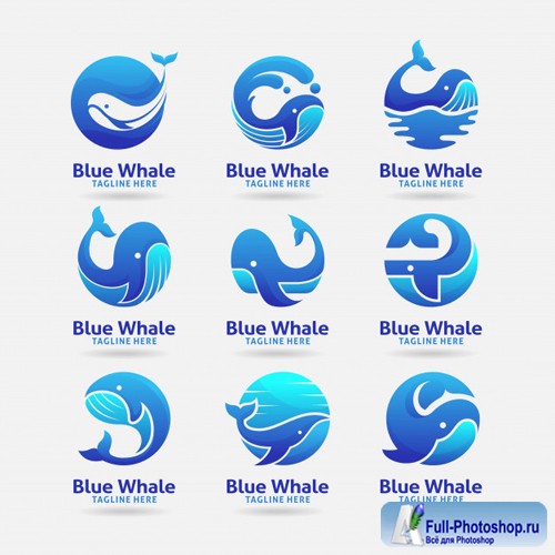 Collection of blue whale logo vector design