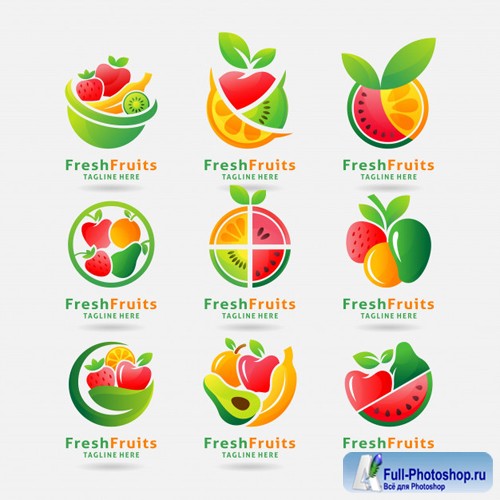 Collection of fresh fruits logo vector design