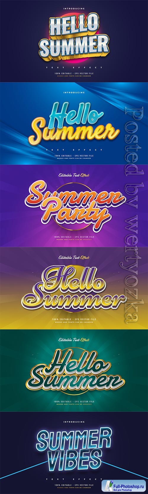 Hello summer 3d editable text style effect in vector