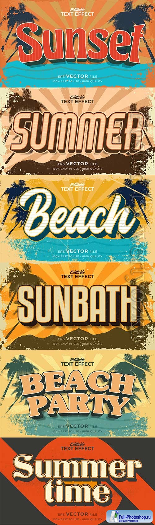Retro summer holiday text in grunge style theme in vector vol 6