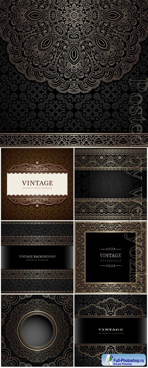 Luxury black backgrounds with golden patterns in vector