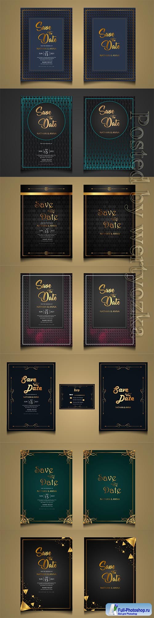 Set collection luxury modern wedding invitation vector card template