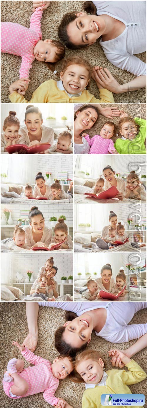 Happy mom with children stock photo