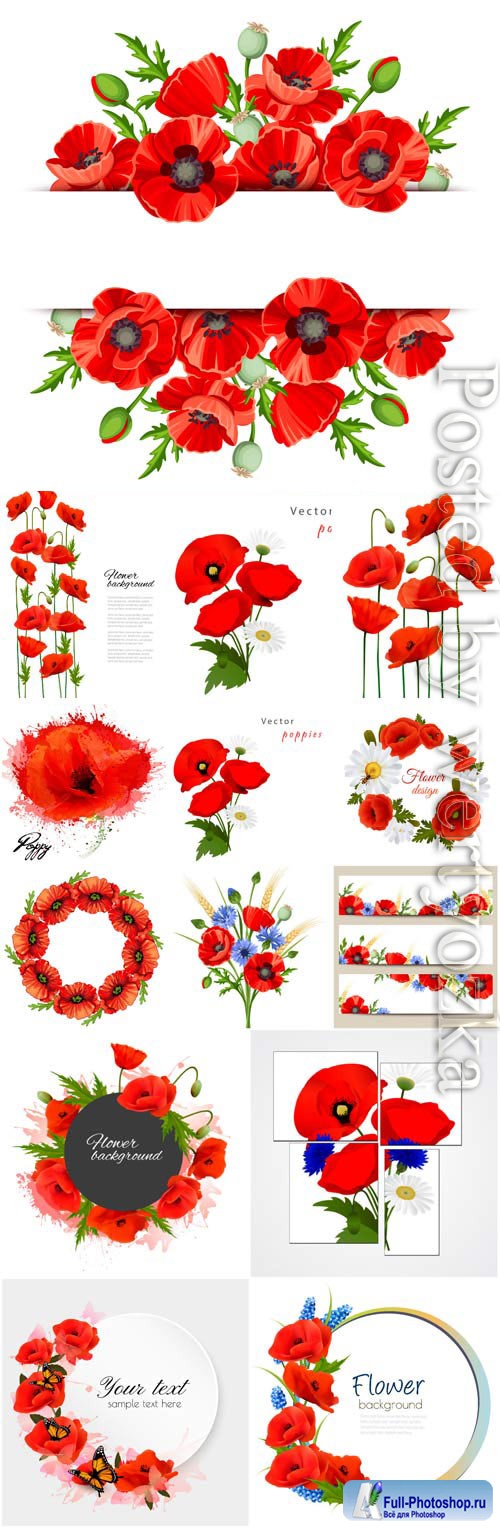 Frames with red poppies in vector