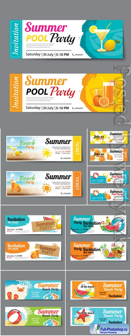 Horizontal banners on the theme of summer in vector