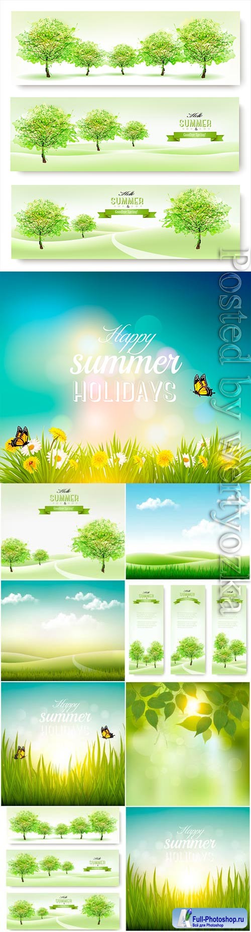 Summer banners and backgrounds with nature in vector