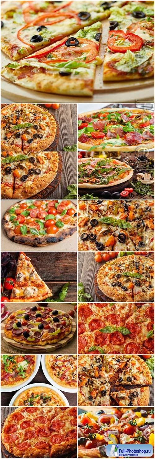 Pizza with various toppings stock photo