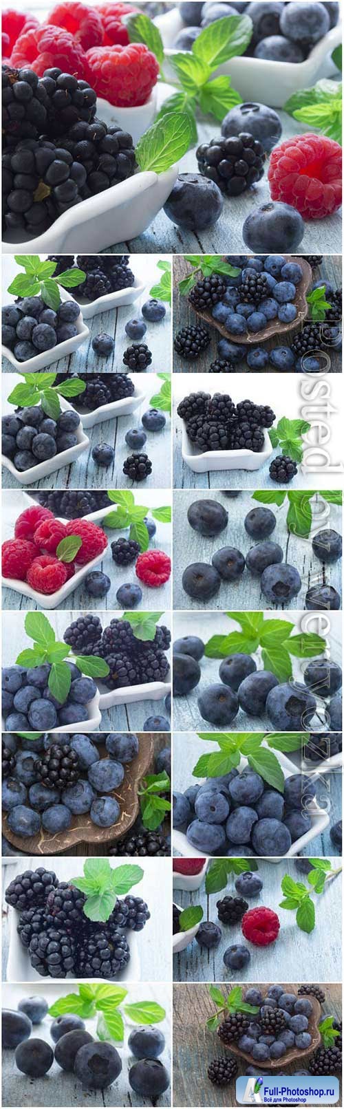 Blueberries raspberries and blackberries stock photo