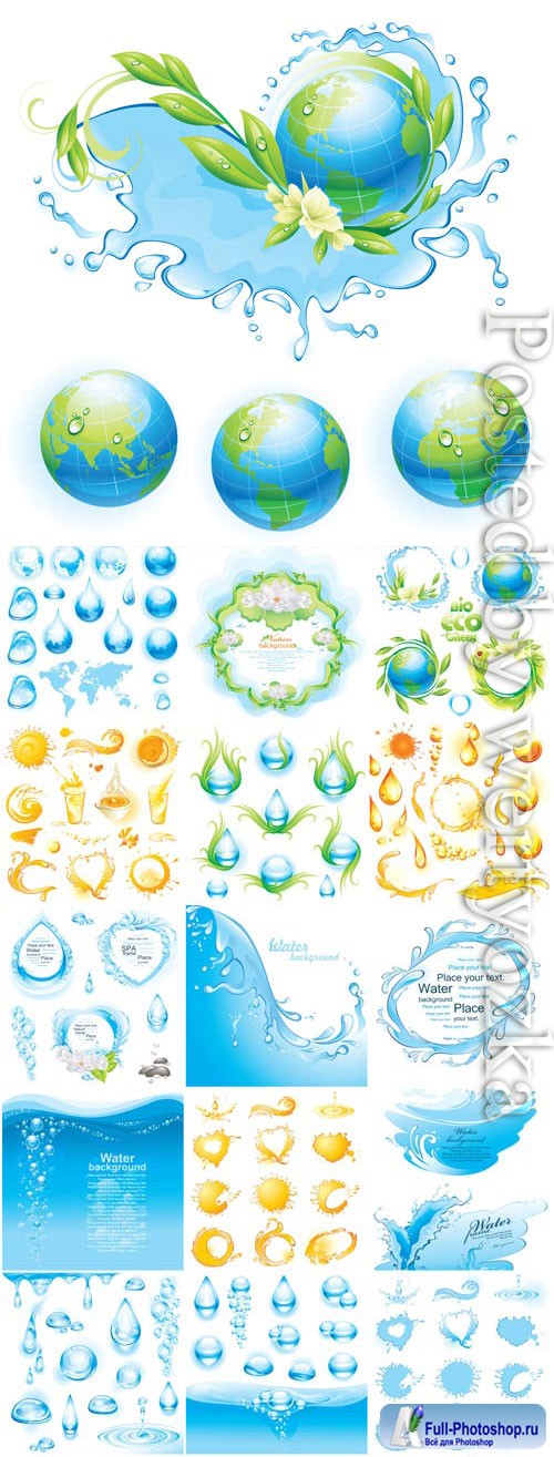 Natural elements water sun in vector